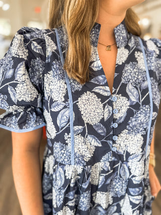 Hydrangea Hill Puff Sleeve Midi Dress