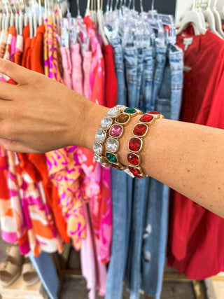 Multi Color & Gold Squared Crystal Stretch Bracelet