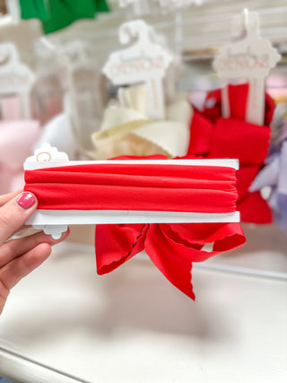 Red Scalloped Edge Pantyhose Headband Bow XL