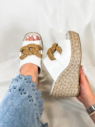 The Aime Wedge Slide Raffia Detail White