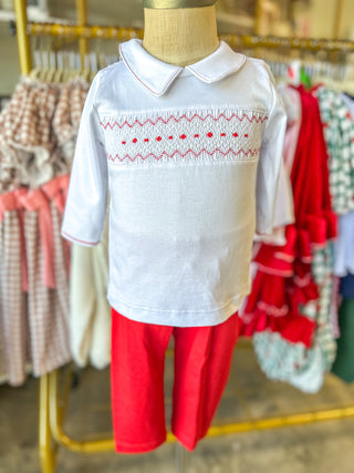 Clara and Caden Smocked Collared Boy 2pc Pant Set