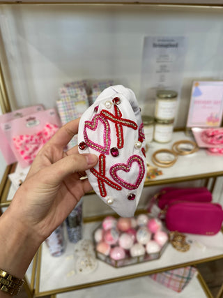 White XOXO Embellished Heart Headband