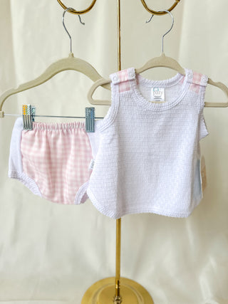 Paty Pink Check Sleeveless Summer Set