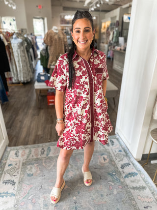 Burgundy Juniper Bloom Button Down Mini Dress