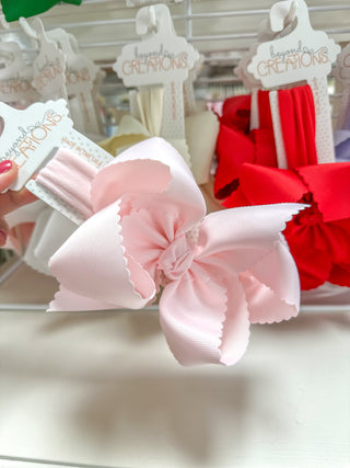 Powder Pink Scalloped Edge Pantyhose Headband Bow XL