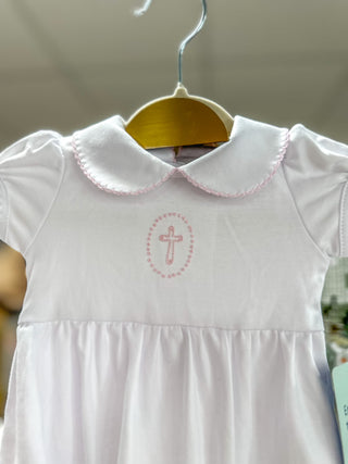 Pink Blessed Embroidered Collared Bubble- Magnolia Baby