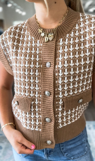 Taupe Tweed & Tinsel Sweater Vest