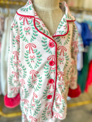 Christmas Festive Pattern W/ Red Cuffs PJ Set