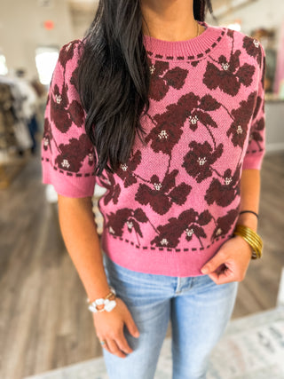 Strawberry Fall Kisses Short Sleeve Sweater Top