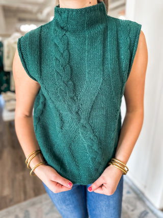 Forest Cozy Cables Knit Sleeveless Sweater