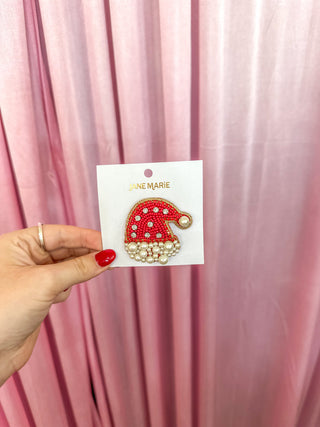 Red & Pearl Beaded Santa Hat Brooch