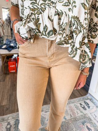 Sun Beige Mid Rise Straight Leg Jeans - Vervet