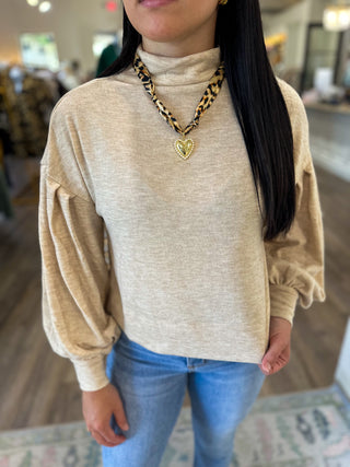 Oatmeal Essential Mock Neck Sweater
