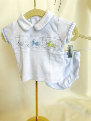 Light Blue Hoppity Hop Easter Classic Smocked Diaper Cover Set- Magnolia Baby