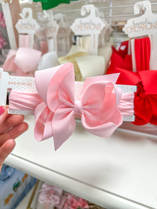 Light Pink Pantyhose Headband Grosgrain Bow