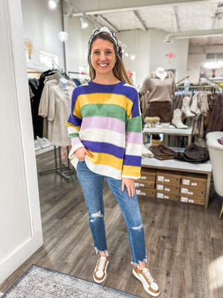 Living for Lundi Gras Stripe Sweater