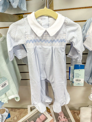 Lilly and Logan Blue Smocked Collared Boy Footie- Magnolia Baby