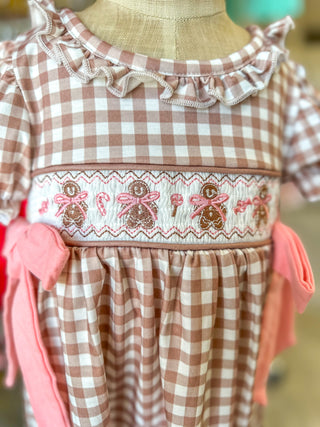 Christmas Gingerbread Vintage Style Plaid Dress & Bows