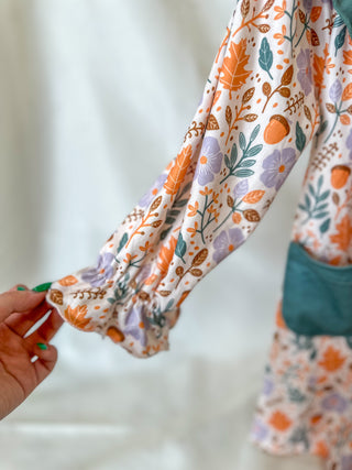 Green Floral Fall Print Pocket Dress