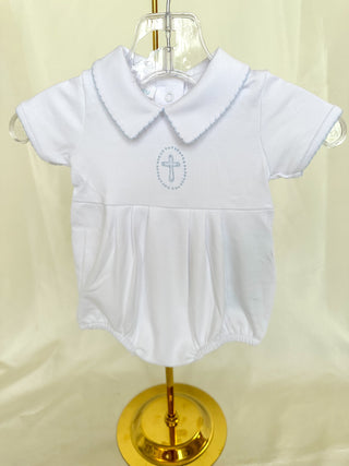 Blue Blessed Embroidered Collared Bubble- Magnolia Baby
