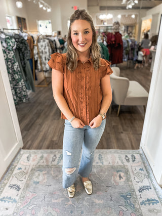 Mocha Easy Evenings Flutter Sleeve Blouse
