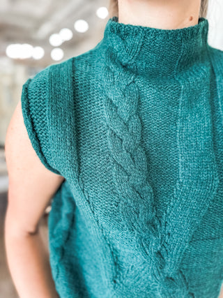 Forest Cozy Cables Knit Sleeveless Sweater