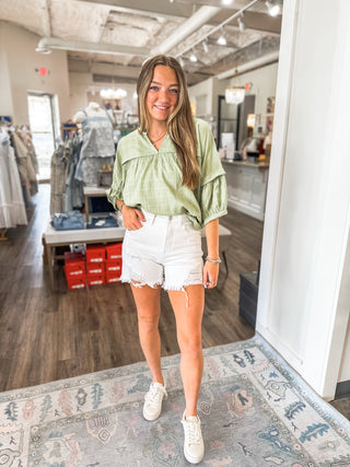 White Seaside Edge High Rise Distressed Denim Shorts - RISEN