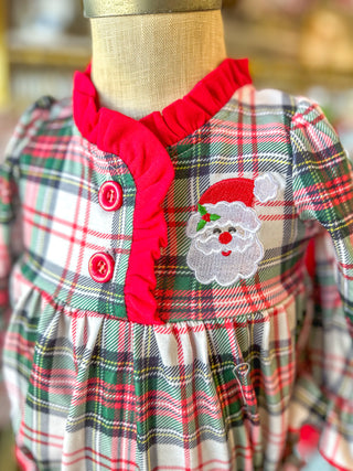 Girls Christmas Plaid Bubble W/ Santa Applique