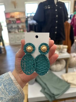 Teal Dazzle Them Rattan Earrings