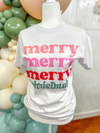 Merry Merry Merry Colorful Christmas Graphic Tee