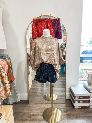 Red Get Glam High Waisted Sequin Shorts