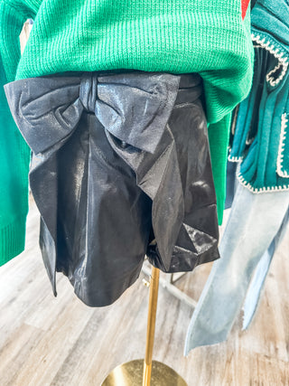 Black Tinsel & Treasures Ribbon Tie Metallic Shorts