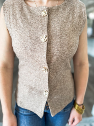 The Eleanor Gold Button Sleeveless Sweater