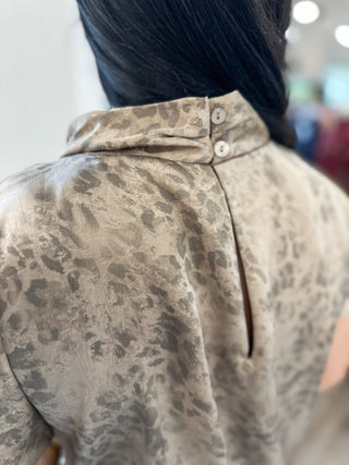 Taupe Wild Grace Collar Short Sleeve Blouse