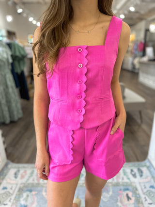 SET Cupcake Dear Flamingo Pink Scalloped Details Shorts/Top