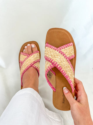 Fuchsia Caliso Criss Cross Raffia Sandal-Pierre Dumas