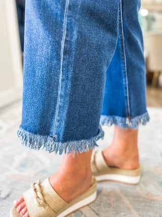 Millie Midnight Crop Wide Leg Button Down Dark Wash Denim Jeans - RISEN