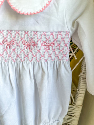Pink Bow Smocked Bloomer Set