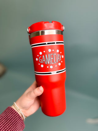 Red/Black Game Day Stainless Steel Straw Tumbler