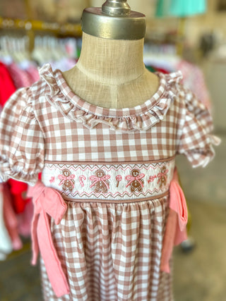 Christmas Gingerbread Vintage Style Plaid Dress & Bows