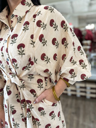 Ecru Floral Whispers Tie Waist Mini Dress