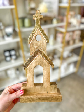 Wood Church Tabletop Decor