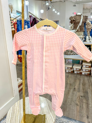 Eden Pink Mini Checks Footie- Magnolia Baby