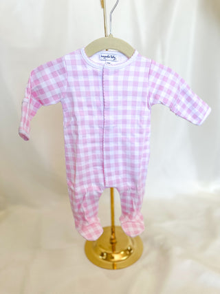Pink Baby Checks Footie- Magnolia Baby
