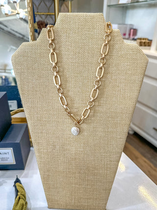Olivia Matte Gold Chunky Long & Short W/ Coin Pearl Necklace