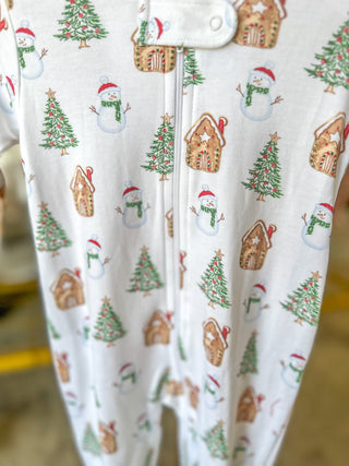 Wonderland Christmas Print Zipper Footie