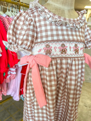 Christmas Gingerbread Vintage Style Plaid Dress & Bows