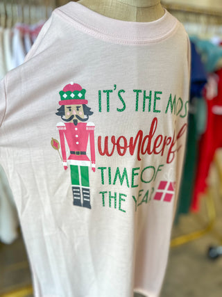 Youth Wonderful Time of Year Crew Neck Long Sleeve T-Shirt Light Pink/Multi