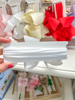 White Pantyhose Headband Grosgrain Bow