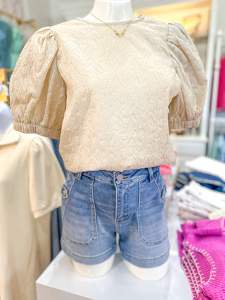 Light Lenni Girl High Rise Patched Pocket Shorts - RISEN